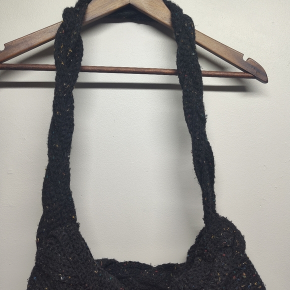 Hand Knit Bohemian Shoulder Bag Dark Gray Open Braided Strap Every Day Casual - Picture 3 of 5